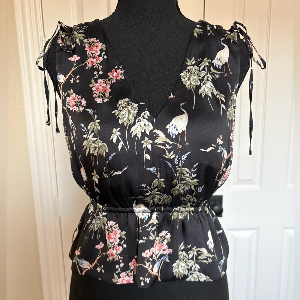 Banana Republic Black Floral Peplum Blouse